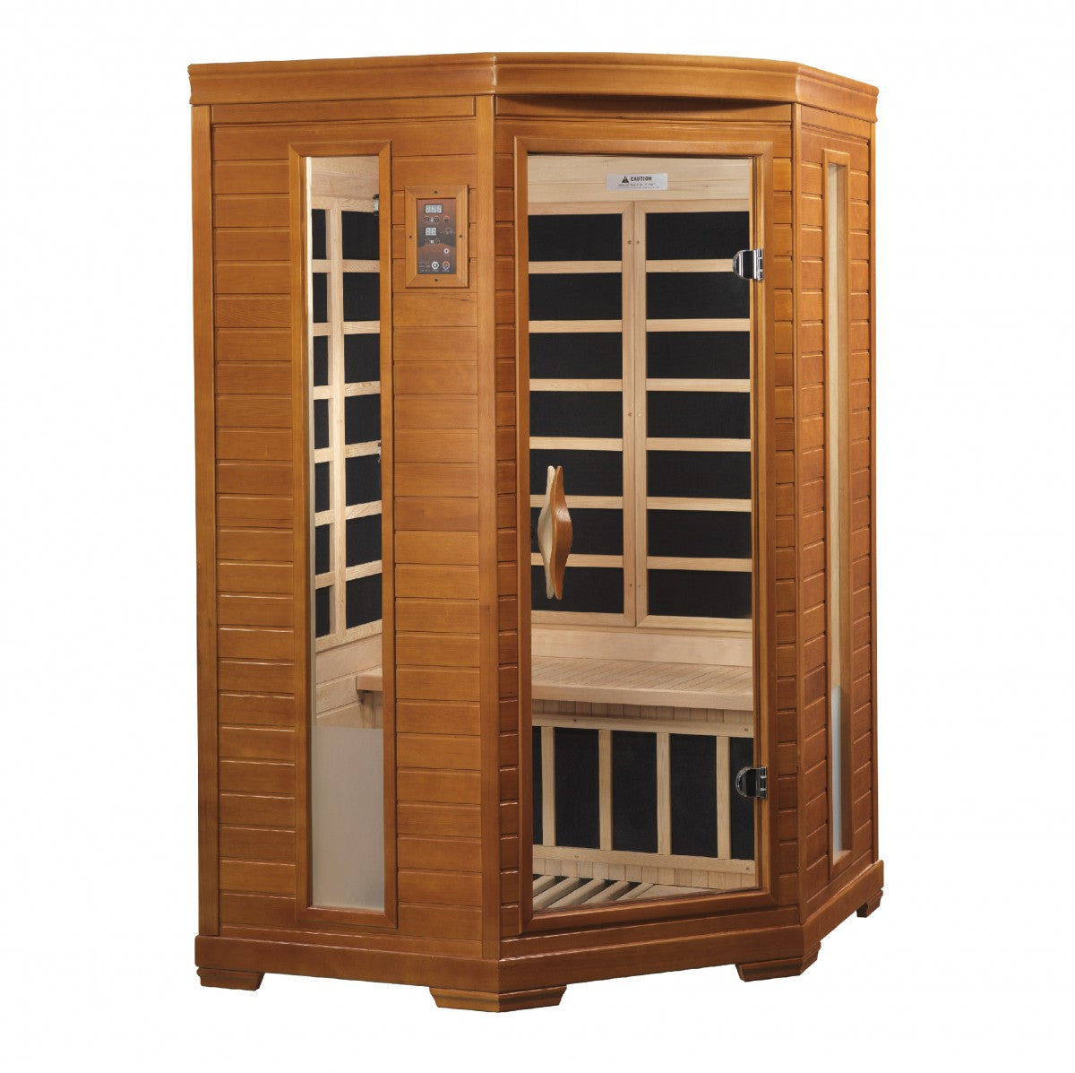 DYNAMIC DYN-6225-02 HONEY FINISH LOW & ULTRA LOW EMF 2 PERSON CORNER FAR INFRARED SAUNA