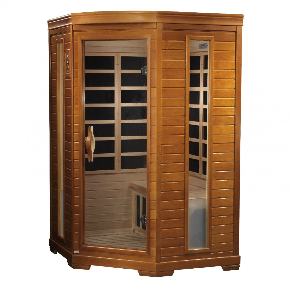 DYNAMIC DYN-6225-02 HONEY FINISH LOW & ULTRA LOW EMF 2 PERSON CORNER FAR INFRARED SAUNA